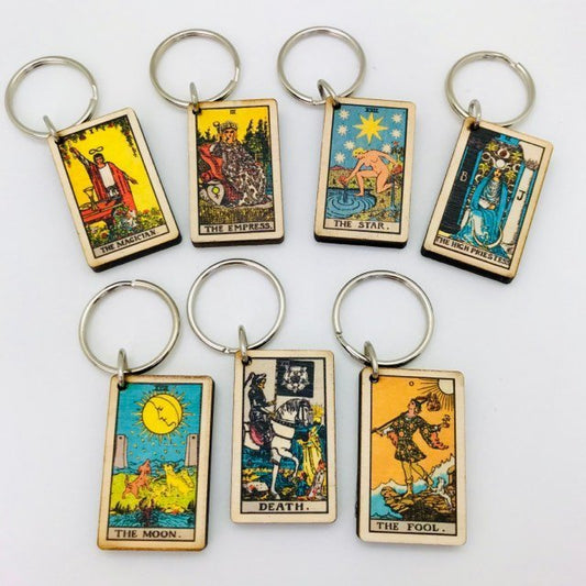 Tarot Card Wood Keychain