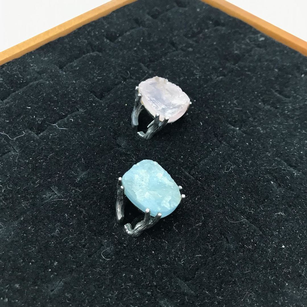 Silver Branch Prong Ring with Raw Crystal