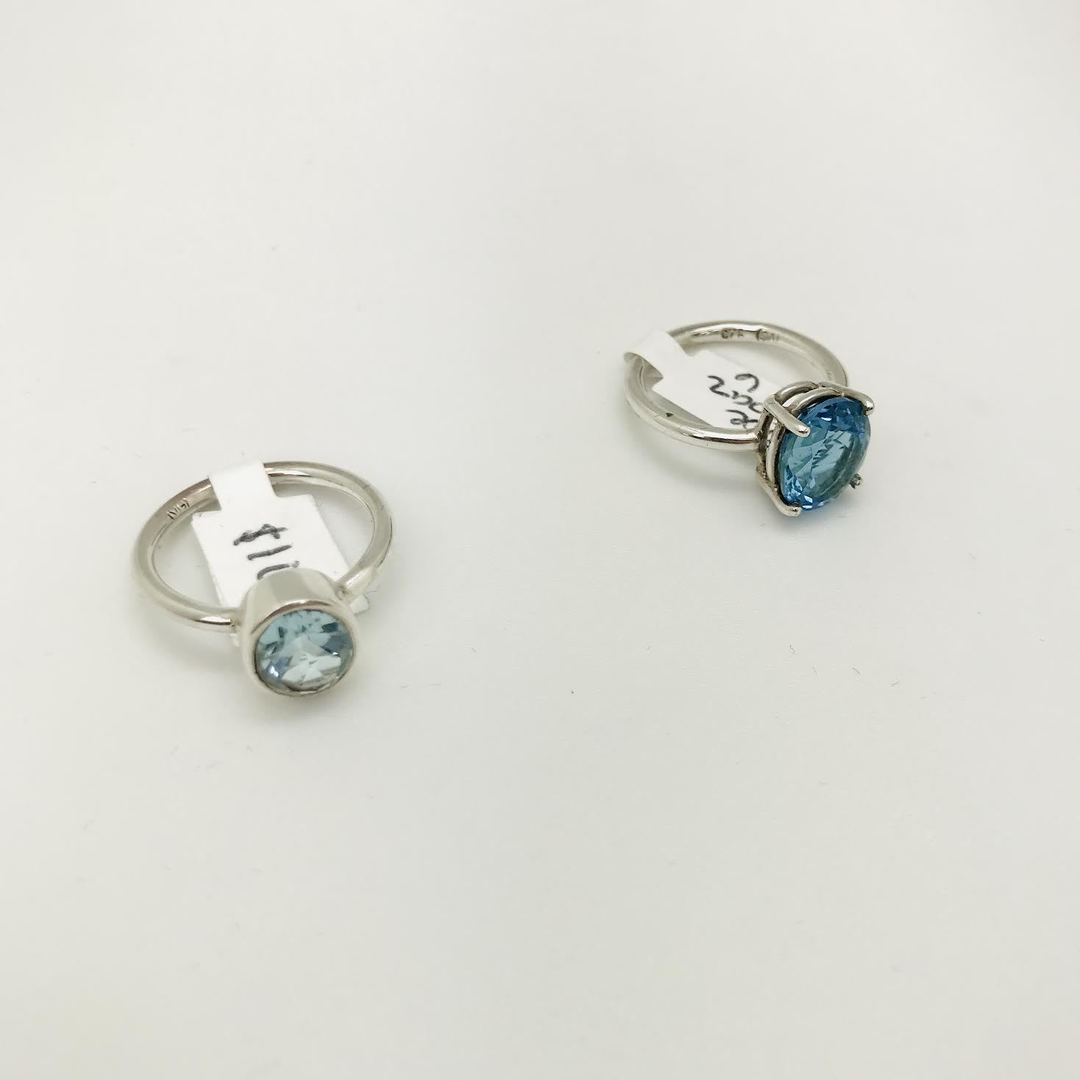 Blue Topaz Faceted Silver Ring (Oval / Round)