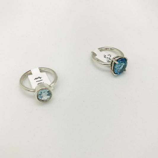 Blue Topaz Faceted Silver Ring (Oval / Round)