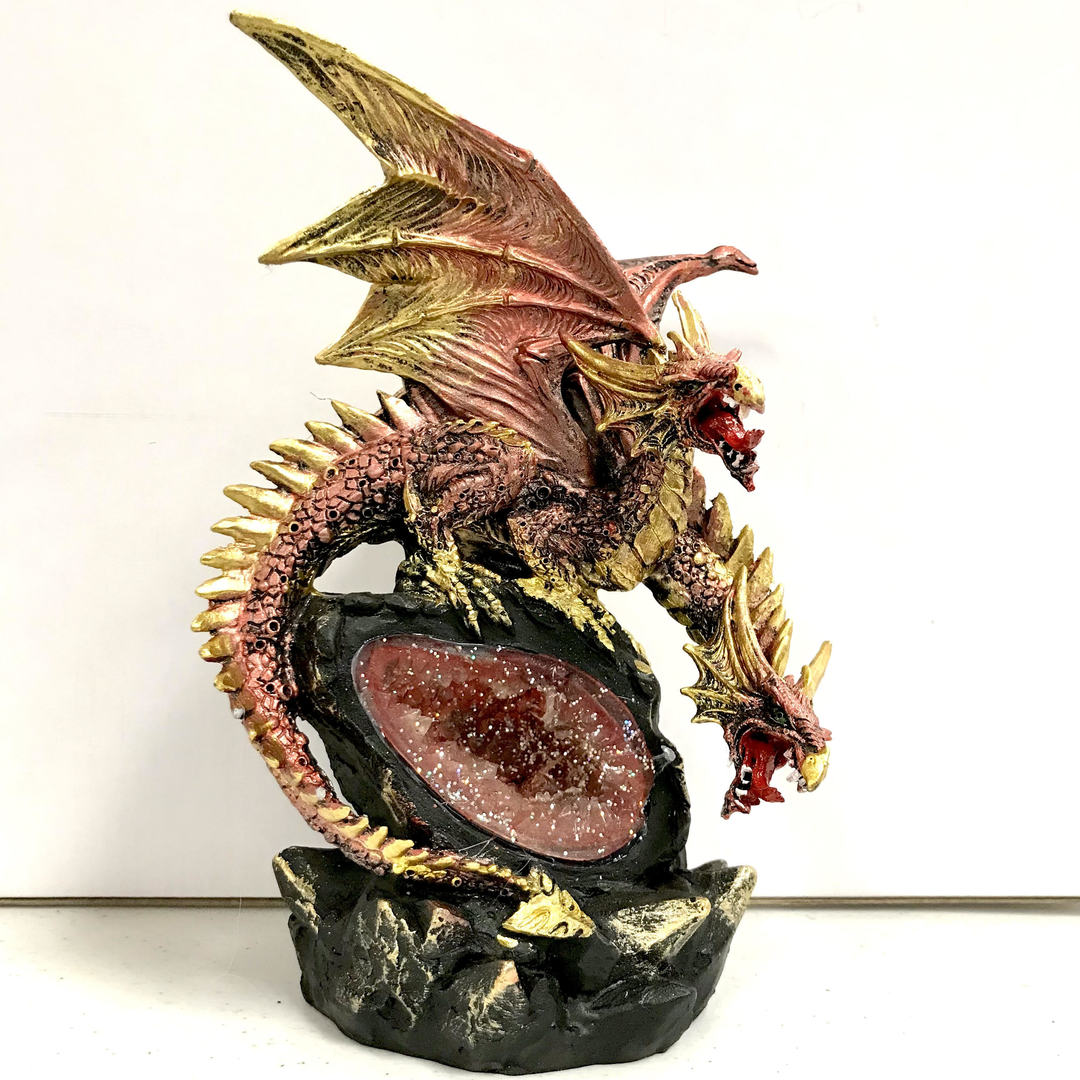 Two Headed Red Dragon on Geode