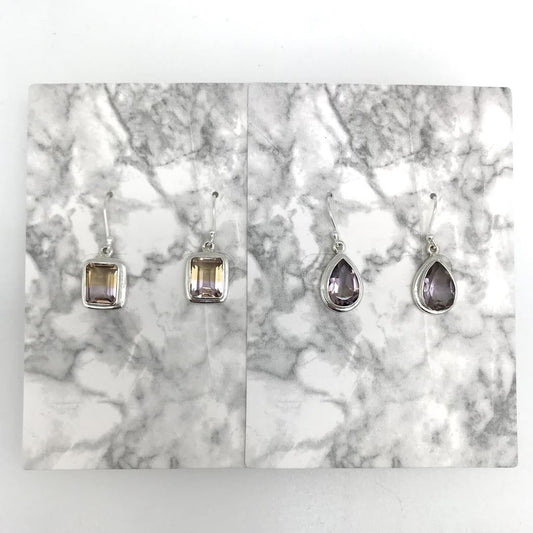 Faceted Ametrine Sterling Silver Dangle Earrings