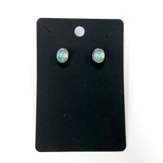 Ethiopian Opal Sterling Silver Stud Earrings