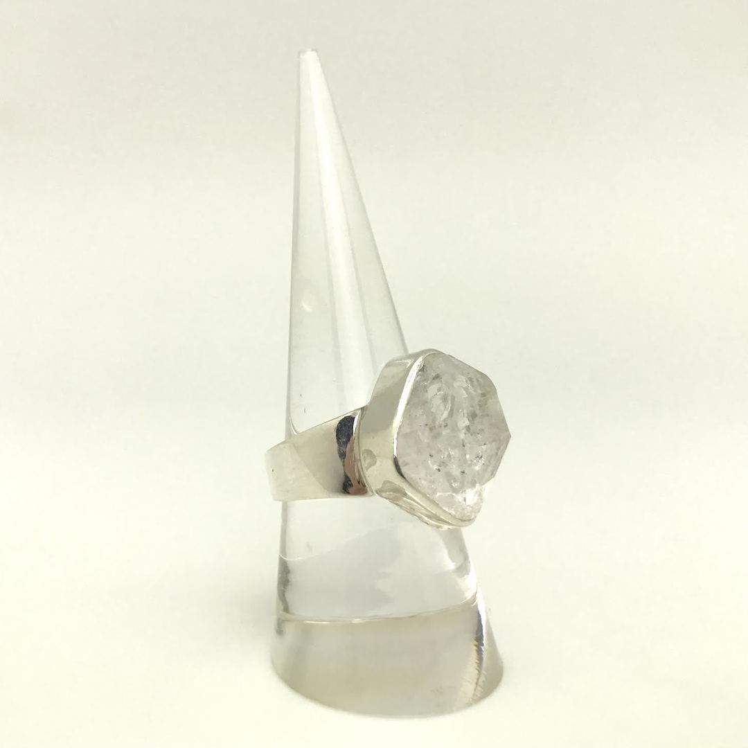Raw Herkimer Diamond Sliver Lining Thick Band Ring