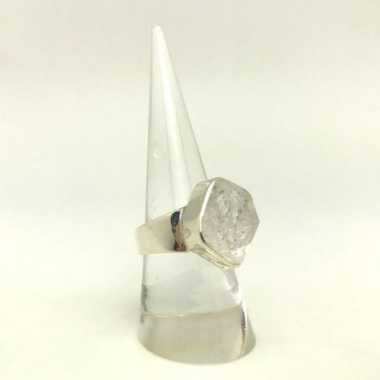 Raw Herkimer Diamond Sliver Lining Thick Band Ring