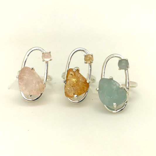 Raw and Smooth Stone on Oval Sterling Ring