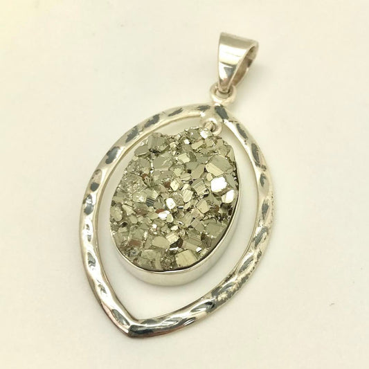 Raw Pyrite Pendant in Hoop
