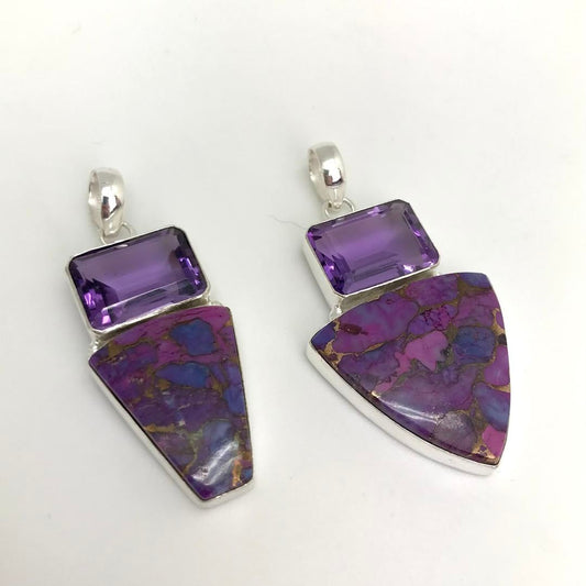 Purple Turquoise and Amethyst 925 Silver Pendant
