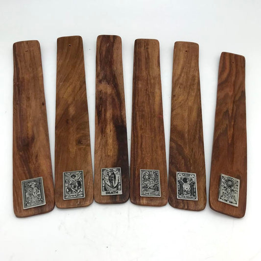 Tarot Card or Evil Eye Brown Wood Incense Holder