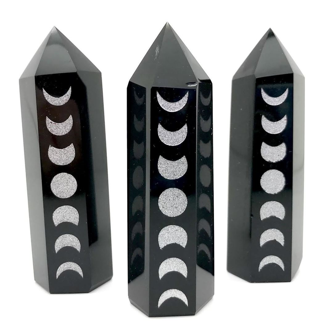 Moon Phase Laser Etched Obsidian Tower