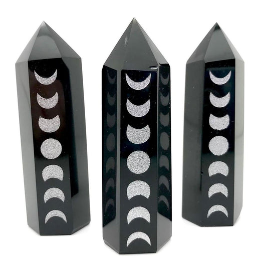 Moon Phase Laser Etched Obsidian Tower
