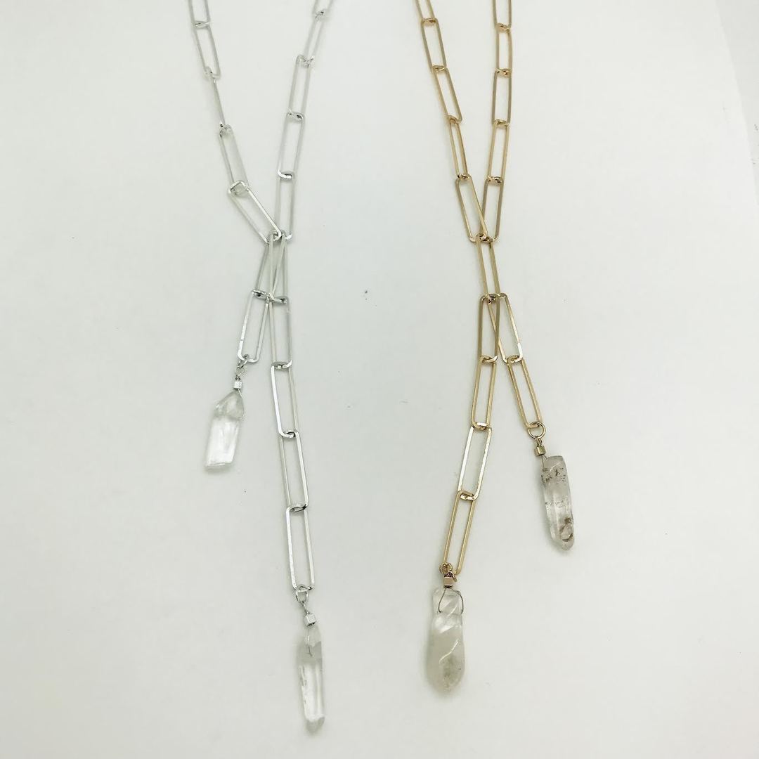 Isles & Stars Bow Tie Chain Necklace with Two Quartz Points