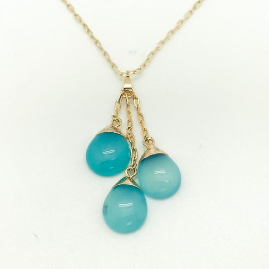 Michal and Co - 3 Three Blue Jade Tear Drop Charms Gold Necklace