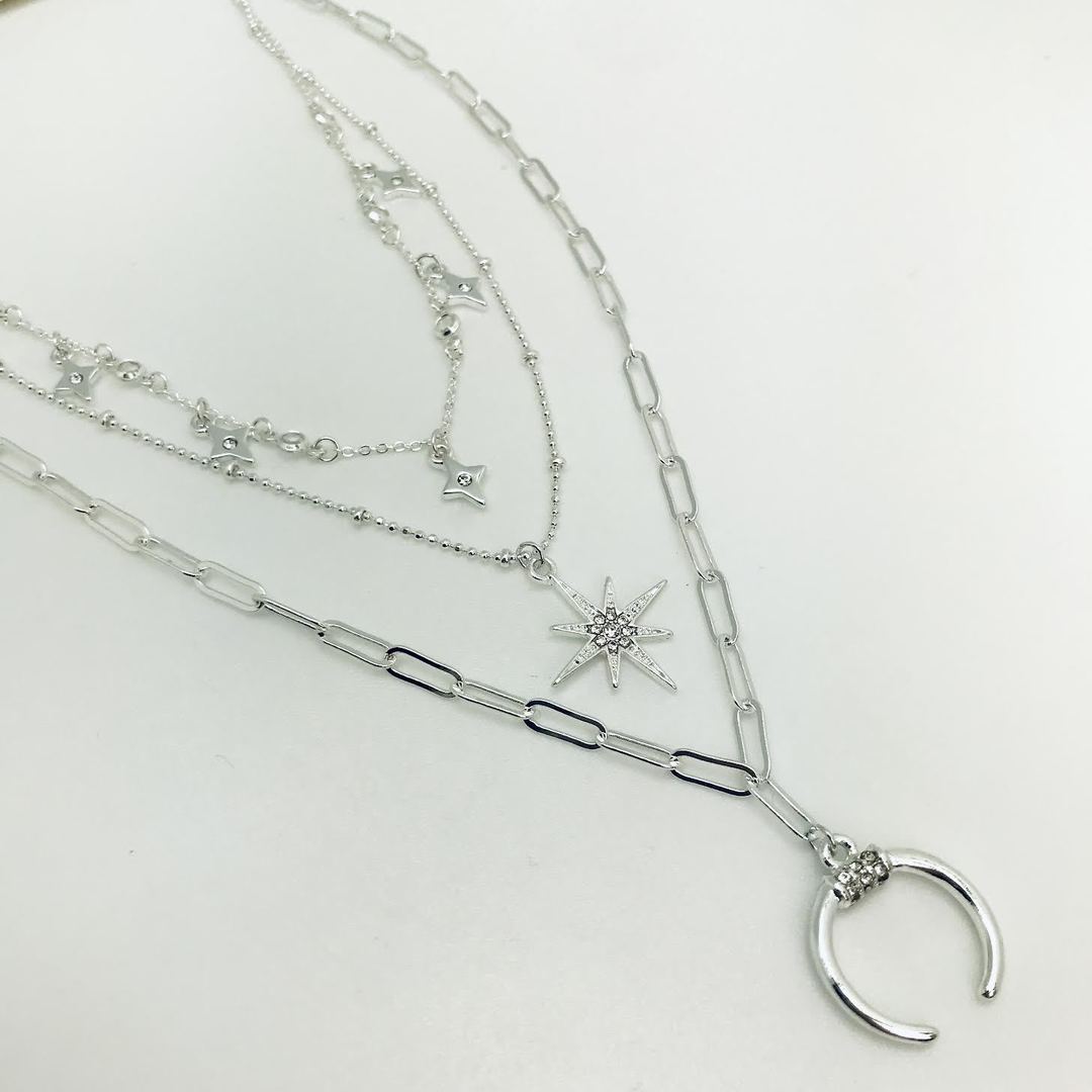 Isles & Stars - Three Layered Necklace with North Star and Crescent Moon
