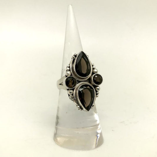Smoky Quartz Faceted Double Statement Ring