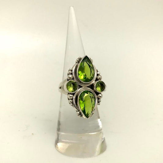 Peridot Faceted Double Statement Ring