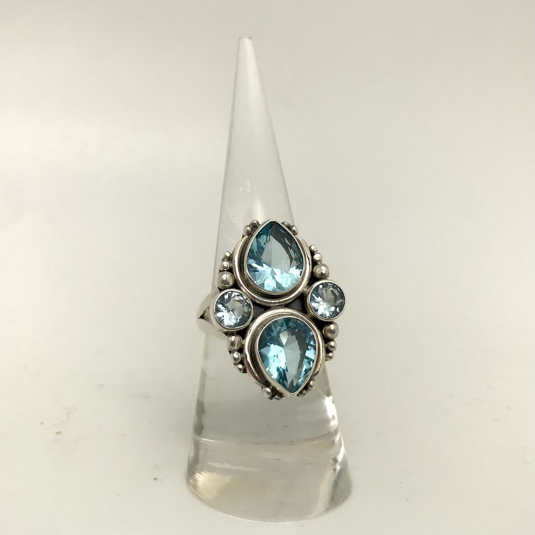 Blue Topaz Faceted Double Statement Ring
