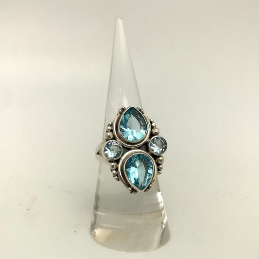 Blue Topaz Faceted Double Statement Ring
