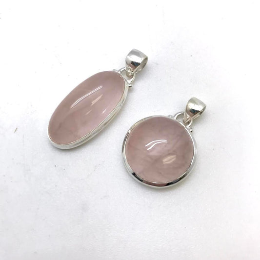 Oval / Circle Silver Lined Rose Quartz Pendant