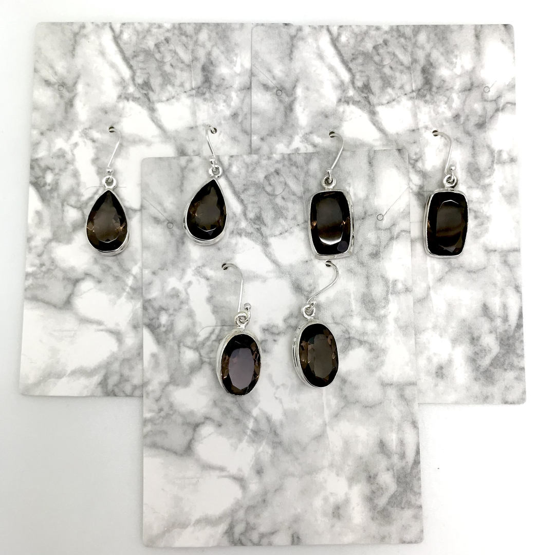 Faceted Smoky Quartz Sterling Silver Dangle Earrings