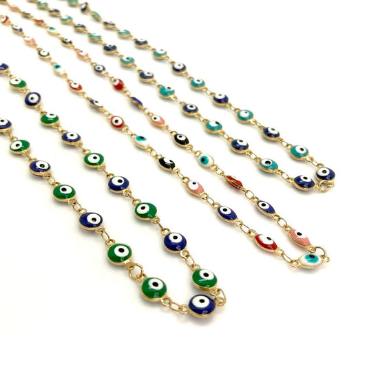 Fashion Jewelry - Multi Color Evil Eye Chain Necklace