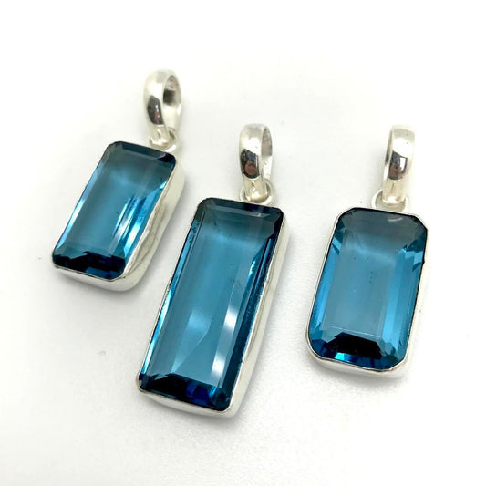 Faceted Blue Topaz Silver Pendant