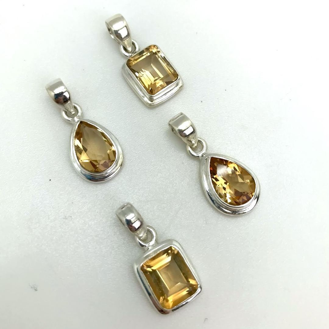 Dainty Faceted Citrine Silver Pendant