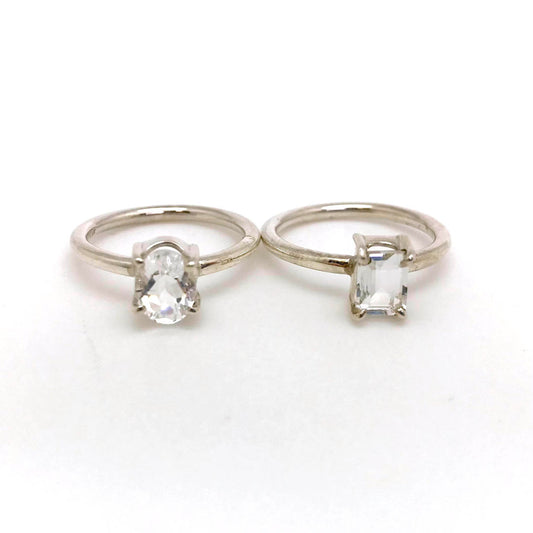 Faceted Clear Quartz Thin Band Ring