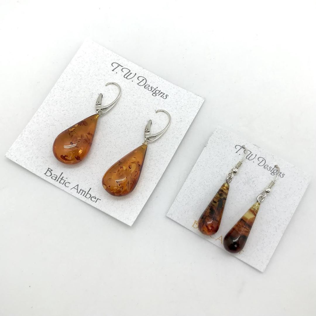 T.W. Baltic Amber Teardrop Earrings