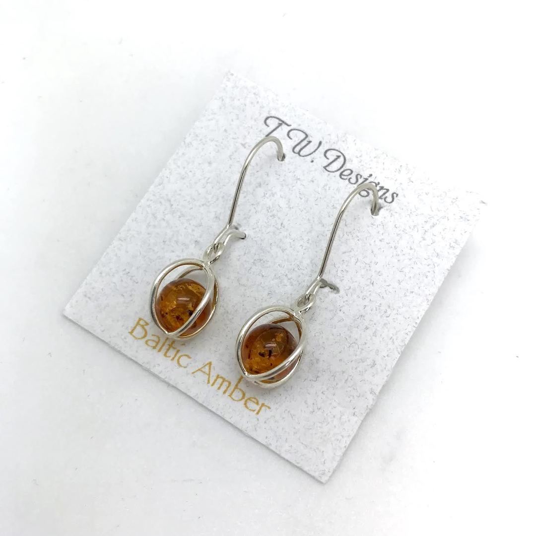 T.W. Designs Baltic Amber Sphere Dangle Earrings