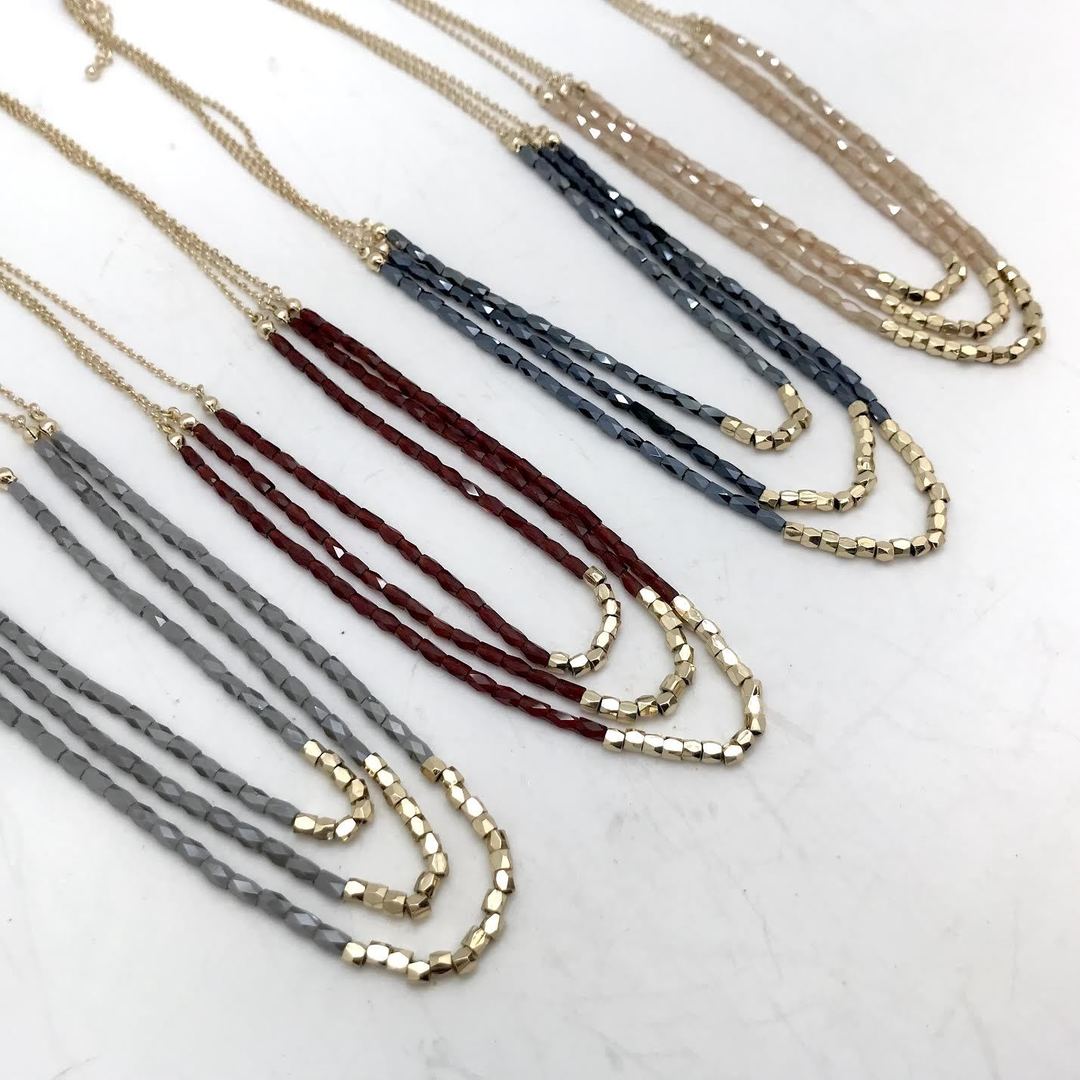Adore - Triple Layered Glass Bead with Gold Bead Necklace