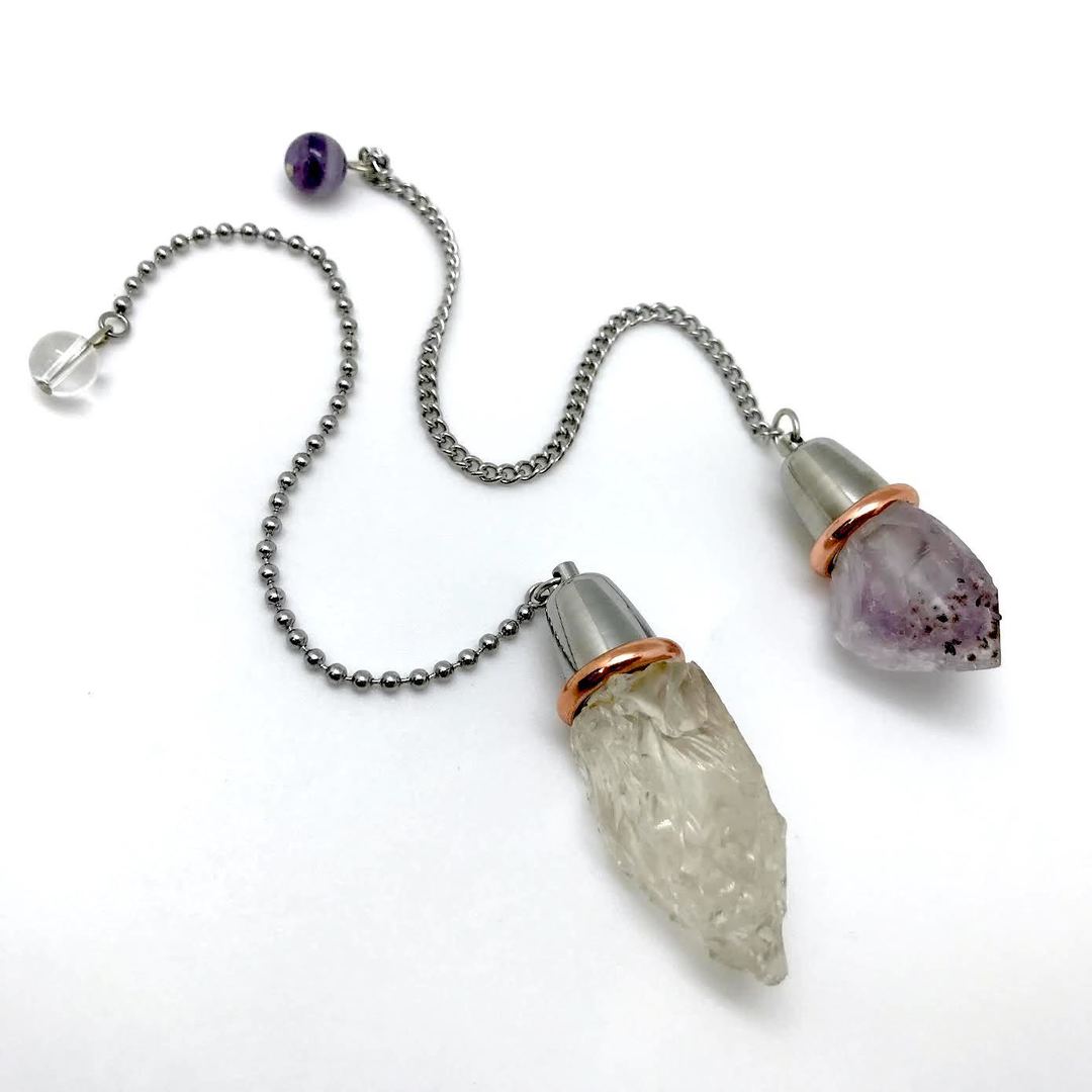 Medium Dome with Copper Ring Raw Crystal Pendulum