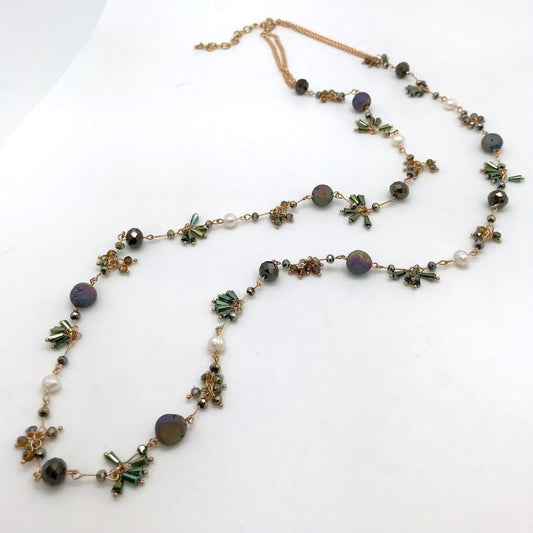 Sunrise USA Beaded Tassels with Pearls Long Gold Chain Necklace
