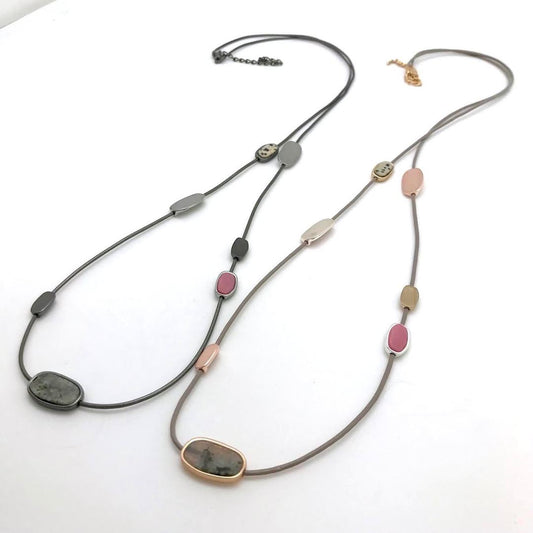 Sunrise USA Long Nylon Necklace with Dalmation Jasper and metal Bead Accents