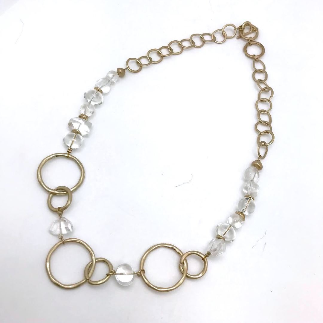Sunrise USA Large Circle Link Matte Gold Toggle Chain Necklace with Glass Beads