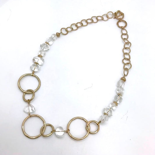 Sunrise USA Large Circle Link Matte Gold Toggle Chain Necklace with Glass Beads