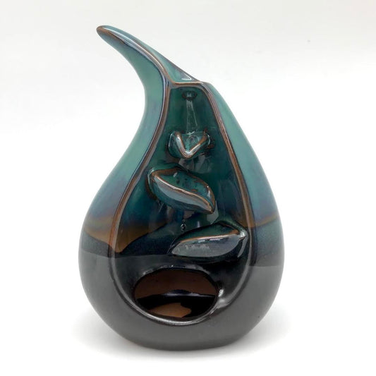 Small Blue Ceramic Leaf Waterfall Backflow Cone Incense Holder