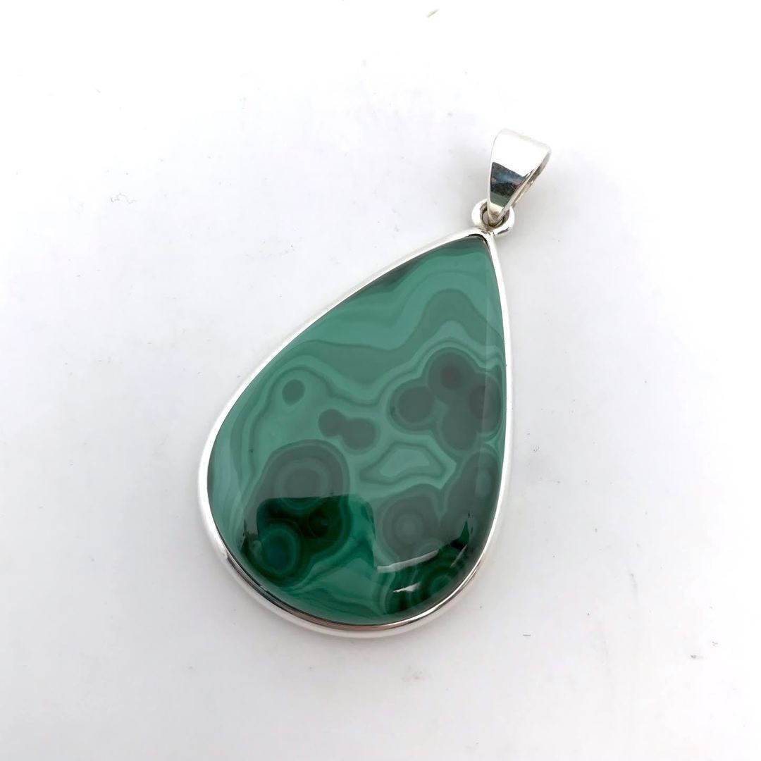 Silver Lined Malachite Teardrop Pendant