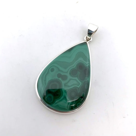 Silver Lined Malachite Teardrop Pendant