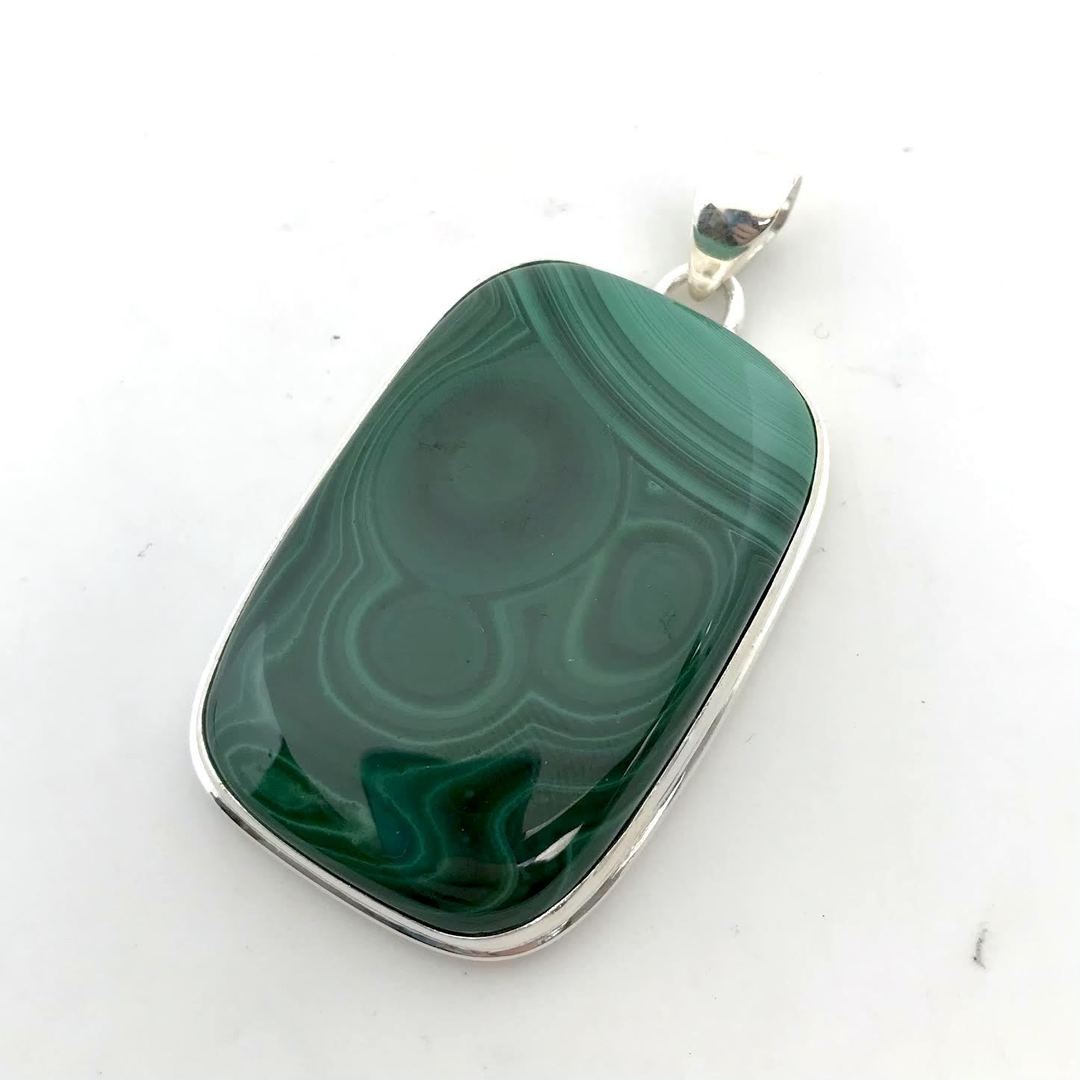 Silver Lined Malachite Rectangle Pendant