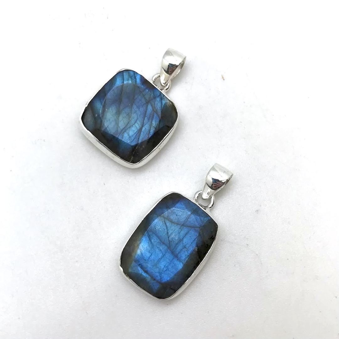 Faceted Square / Teardrop Shaped Labradorite Sterling Pendant
