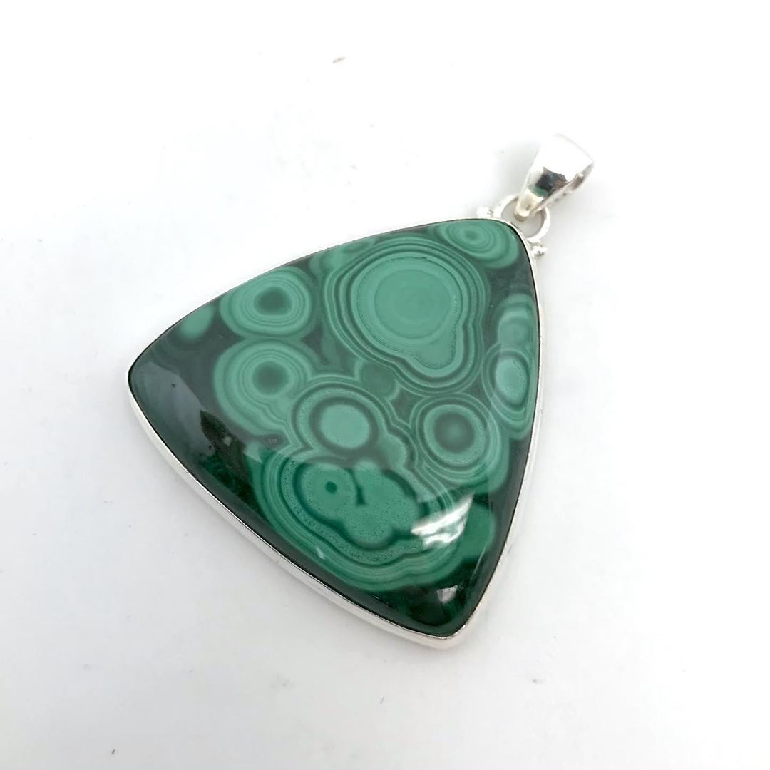 Silver Lined Malachite Triangle Pendant