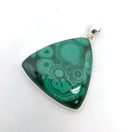 Silver Lined Malachite Triangle Pendant
