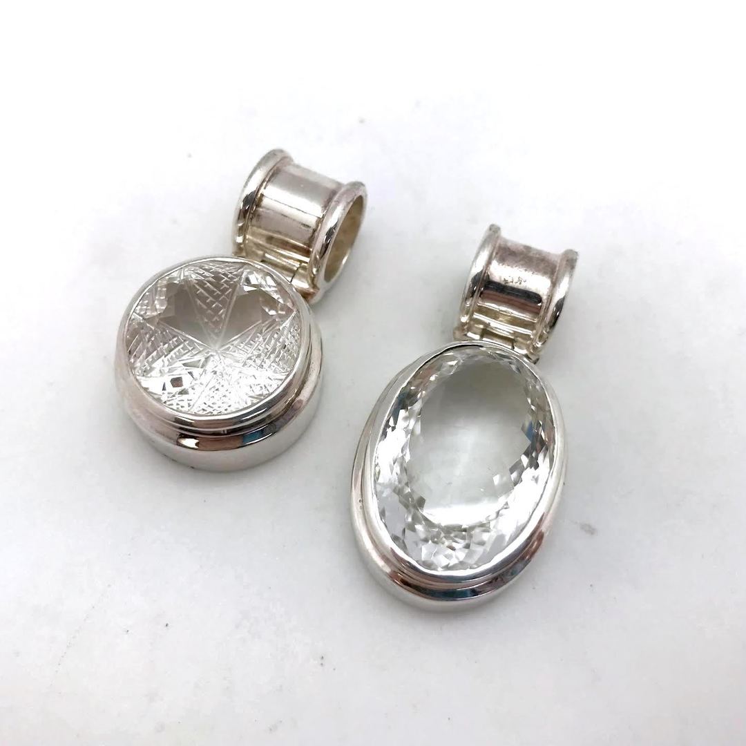 Fancy Faceted Clear Quartz Round Pendant