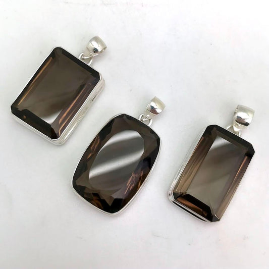 Faceted Smoky Quartz Pendant (Rectangle)