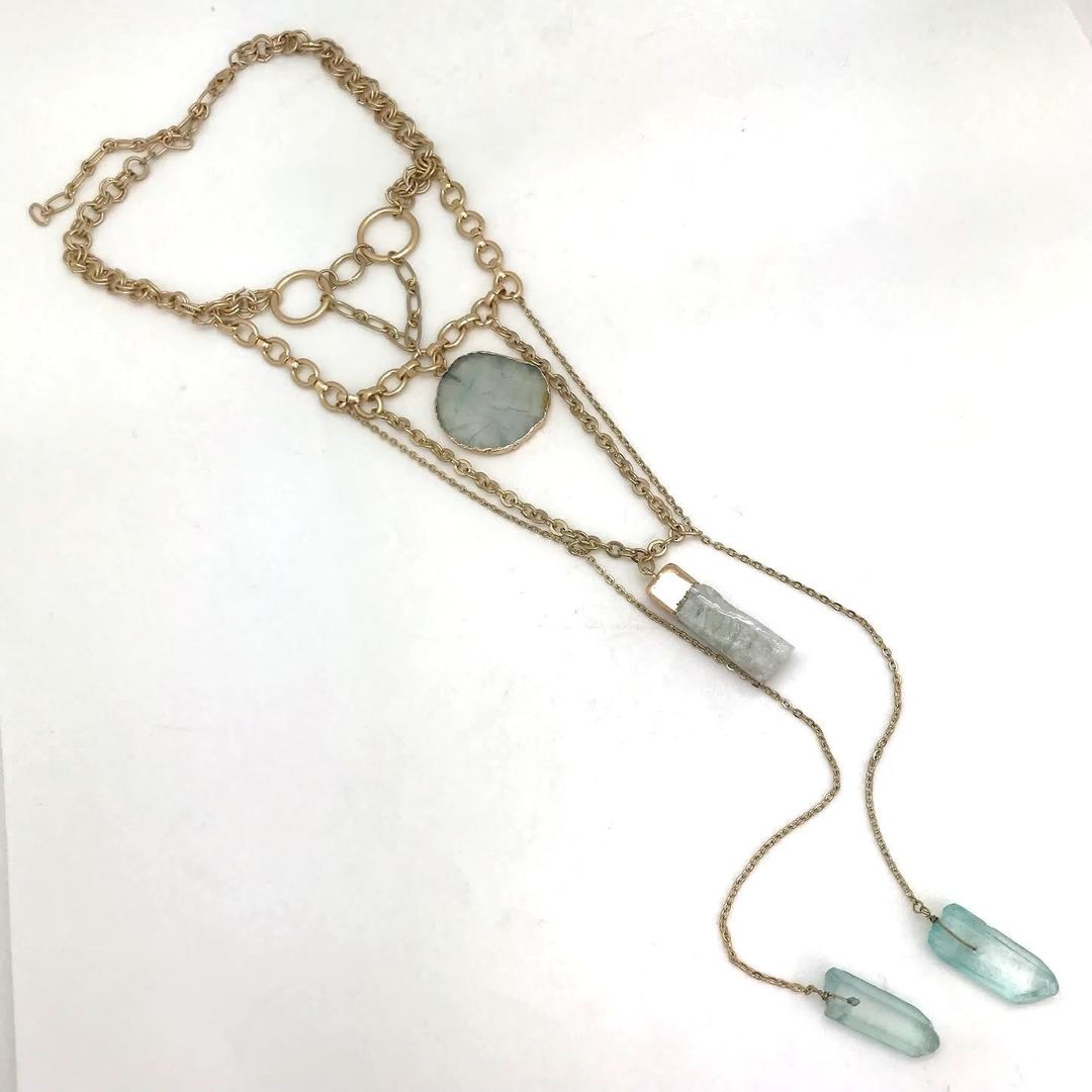 USA Sunrise Chain Harness Style Necklace with Blue Stones