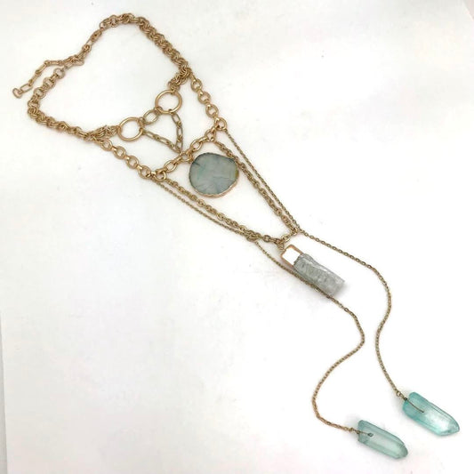 USA Sunrise Chain Harness Style Necklace with Blue Stones